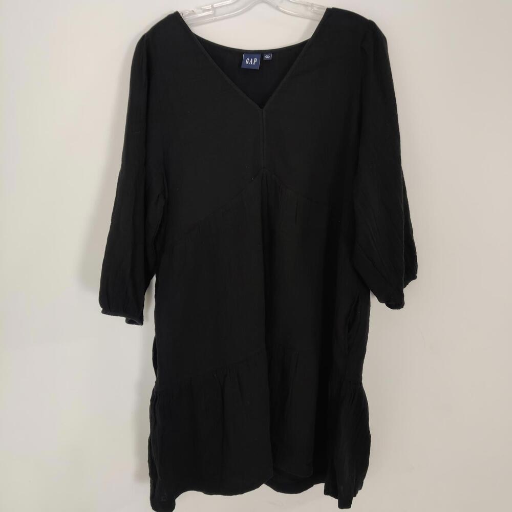 GAP Black 100% Cotton V-Neck Midi Dress Size Large
